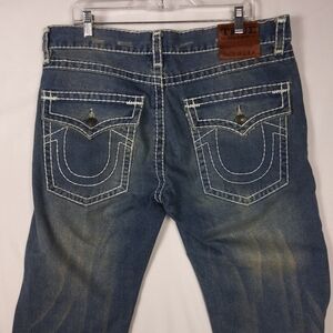 Vintage True Religion Jeans Distressed Embroidered Made In USA Mens Size 38 x 32